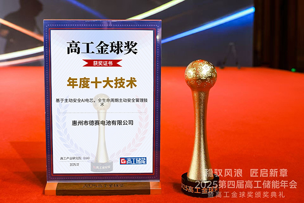 惠州优讯电池荣获2025高工金球奖